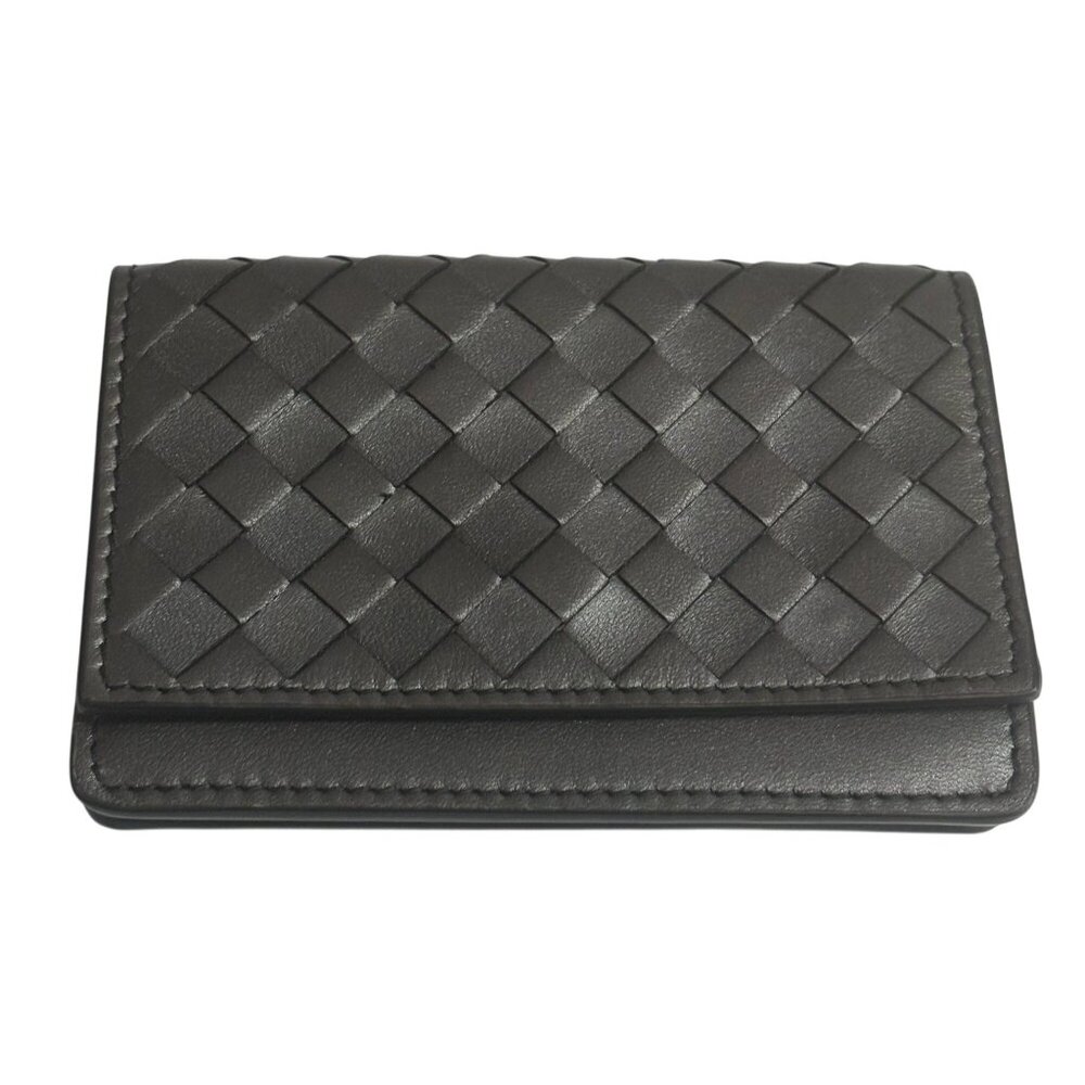 Bottega Veneta Intrecciato Flap Business Card Wallet in Gunmetal Gray